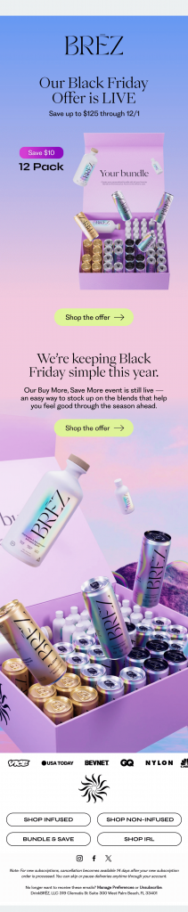 Ví dụ email thông báo live offer Black Friday ngành đồ uống
